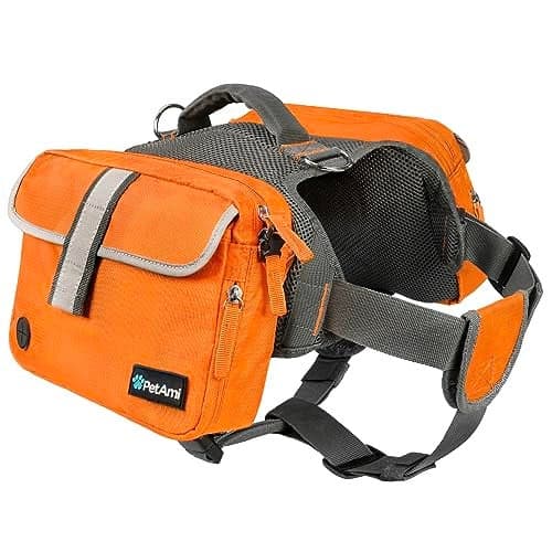 PetAmi Dog Backpack for Medium Large Dogs Dog Saddle Bag for Dogs to Wear Harness Saddlebag with Reflective Safety Side Pockets for Hiking Camping Vest Dog Pack for Travel Orange Large