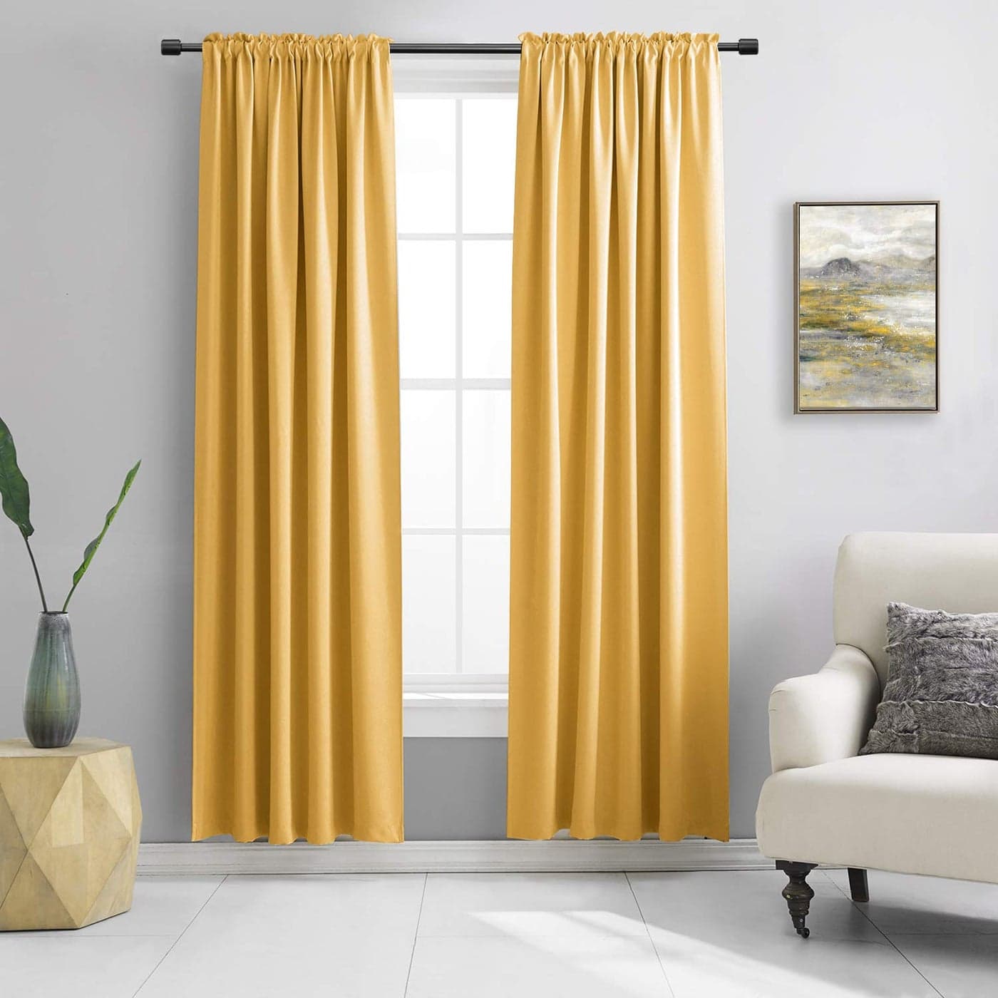 DONREN Gold Yellow Blackout Thermal Insulated Curtain Panels for Bedroom 2 Panels 84 Inch Length Curtains Room Darkening Rod Pocket Curtain Drapes42 Wide x 84 Inches Long