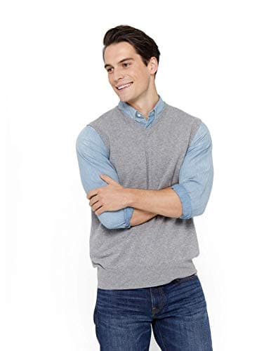 State Cashmere Sleeveless Sweater Vest - V-Neck Pullover for Men Made with 100% Pure Cashmere Sourced from Inner Mongolia Goats - Soft, Lightweight & Versatile - (Pale Charcoal, Large)
