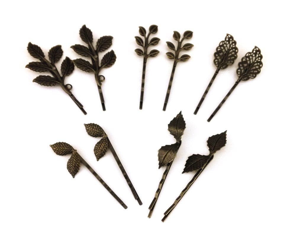 yueton 10pcs Vintage Bronze Mix Style Athena Olive Branch Leaf Hair Clip Leaves Barrettes Bobby Pin Bride Headwear Edge Clip Clamps