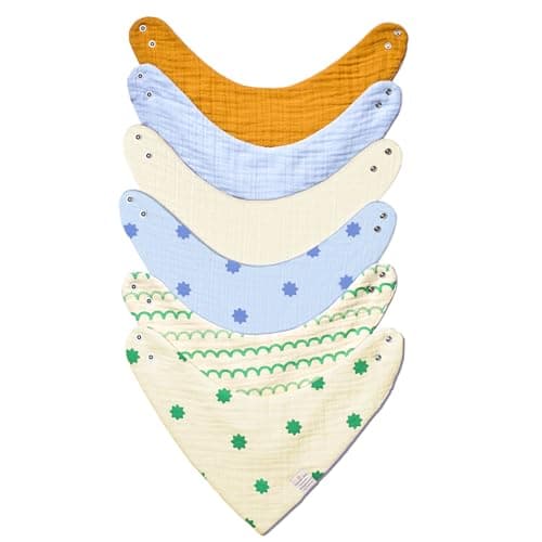 NINTARABABY Bandana Bibs – 100% Organic Muslin Cotton, 7-Layer Absorbent for Drooling, Teething & Feeding, Soft & Hypoallergenic, Adjustable Snap Buttons, Reversible, Baby Gift Ages 0–3, Pack of 6