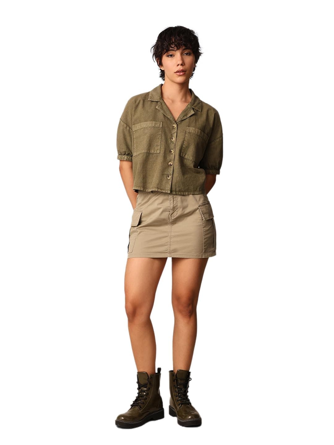 ONLY Women Boxy Olive Shirt