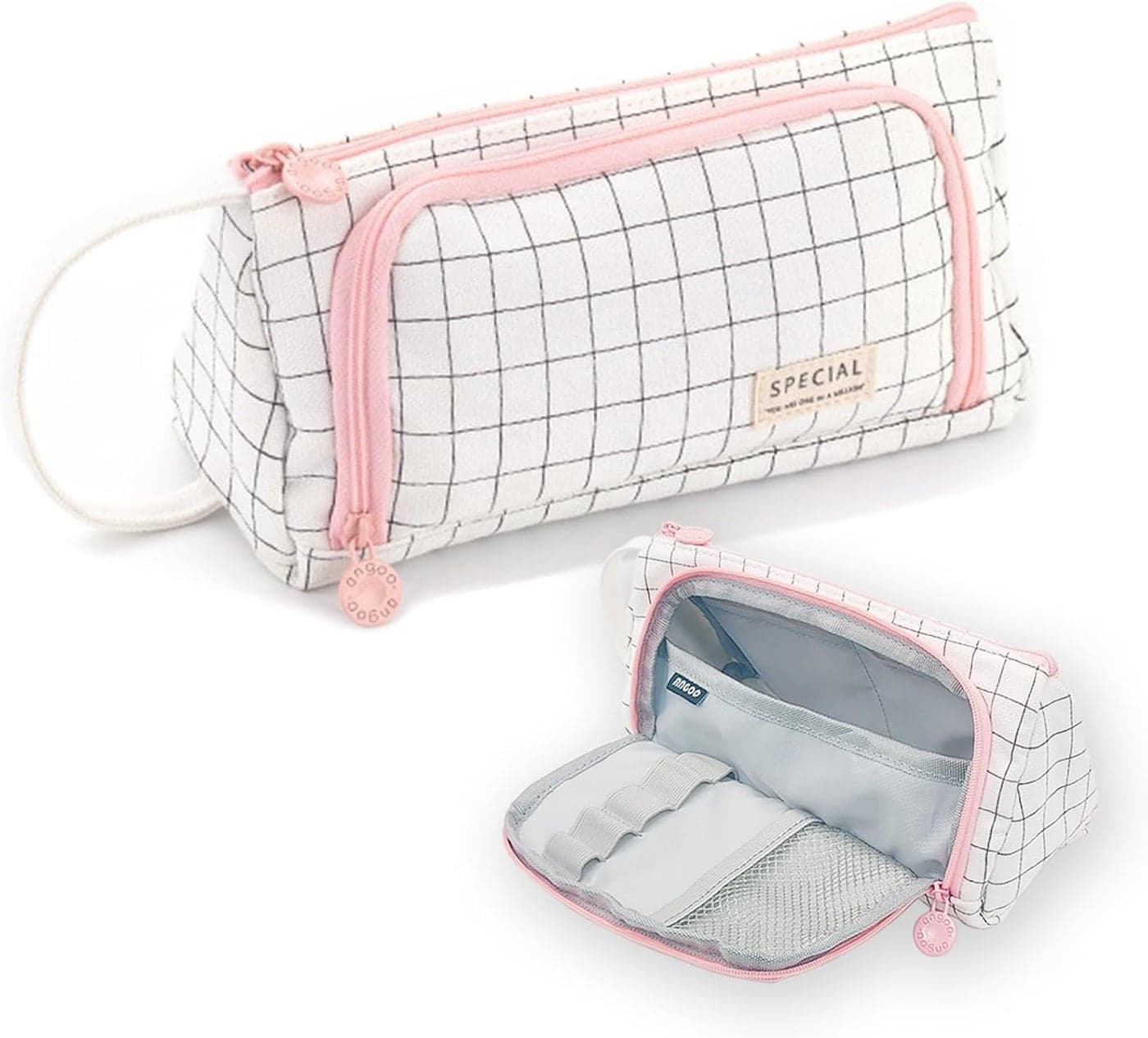 DROPOSALE Polyester Big Capacity Pencil Case High Large Storage Pouch Marker Pen Case Simple Stationery Bag School College Office Organizer for Teens Girls (White PLT)
