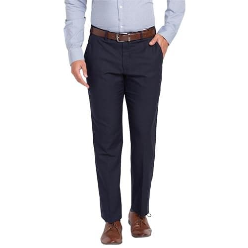 Park Avenue Men's Smart Fit Polyester Blend Twill Pattern Dark Blue Flat Front Formal Trouser