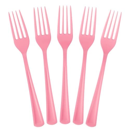 Exquisite Pink Plastic Silverware Heavy Duty 160 Pieces Pink Disposable Silverware Heavy Duty, Utensil Sets, 80 Forks, 40 Knives & 40 Spoons Disposable Cutlery Set For Party Supplies