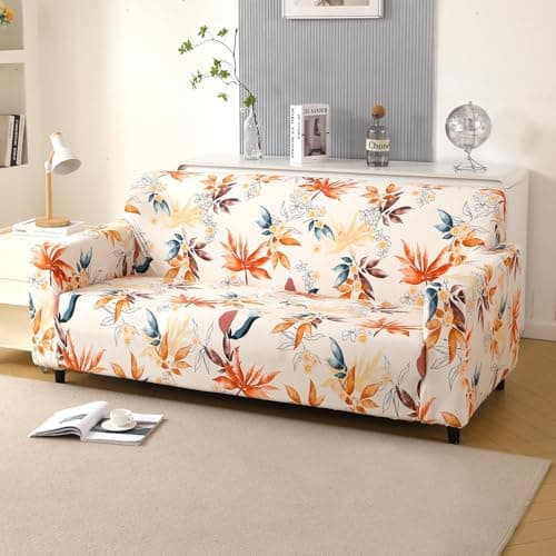 HOKIPO Premium Printed Velvet Sofa Cover 3 Seater Fully Covered, Amber Serene Flora (NEW-AR-5797-D3)
