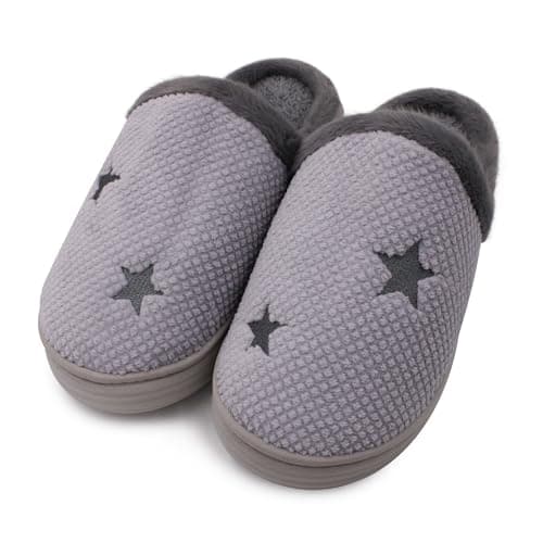 VRITRAZ Men’s Warm Plush Winter Slippers | Soft Furry Indoor Slides | Comfortable Anti-Slip Cozy Home Footwear (Grey, Size 7)