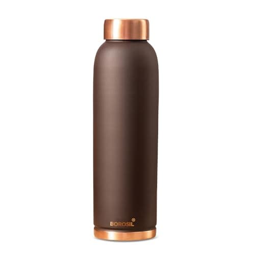 BOROSIL Colour Copper bottle 1 Litre, Brown 100% Pure Copper, BPA Free & Leakproof with Anti-Oxidant Properties of Copper, for Home, School & Office