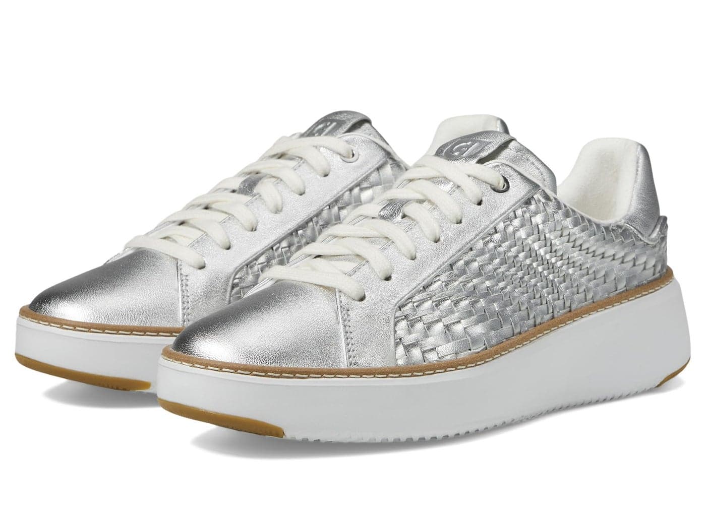 Cole Haan Women's Grandpro Topspin Sneaker, Silver Genevieve Weave/Optic White, 8.5