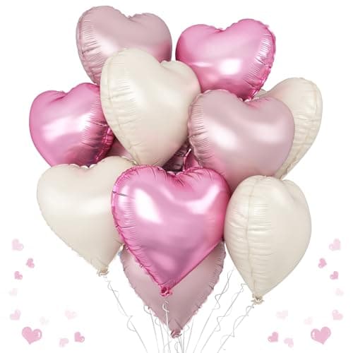 Pink White Heart Balloons 12PCS Baby Pink Cream Heart Foil Balloons Pastel Pink Light Pink White Heart Shaped Mylar Balloons for Girls Women Birthday Baby Shower Wedding Valentines Party Decoration