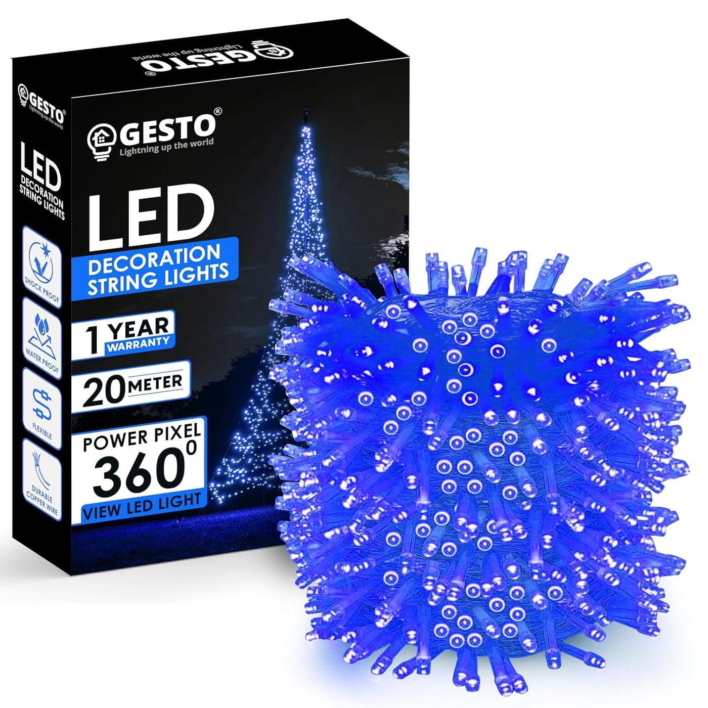 Gesto Blue Led Serial Lights for Decoration String Lights for Home DecorationFairy Lights Christmas Diwali Decoration Lights for Balcony Copper Wire Pixel Light 20 Meter Pack of 1