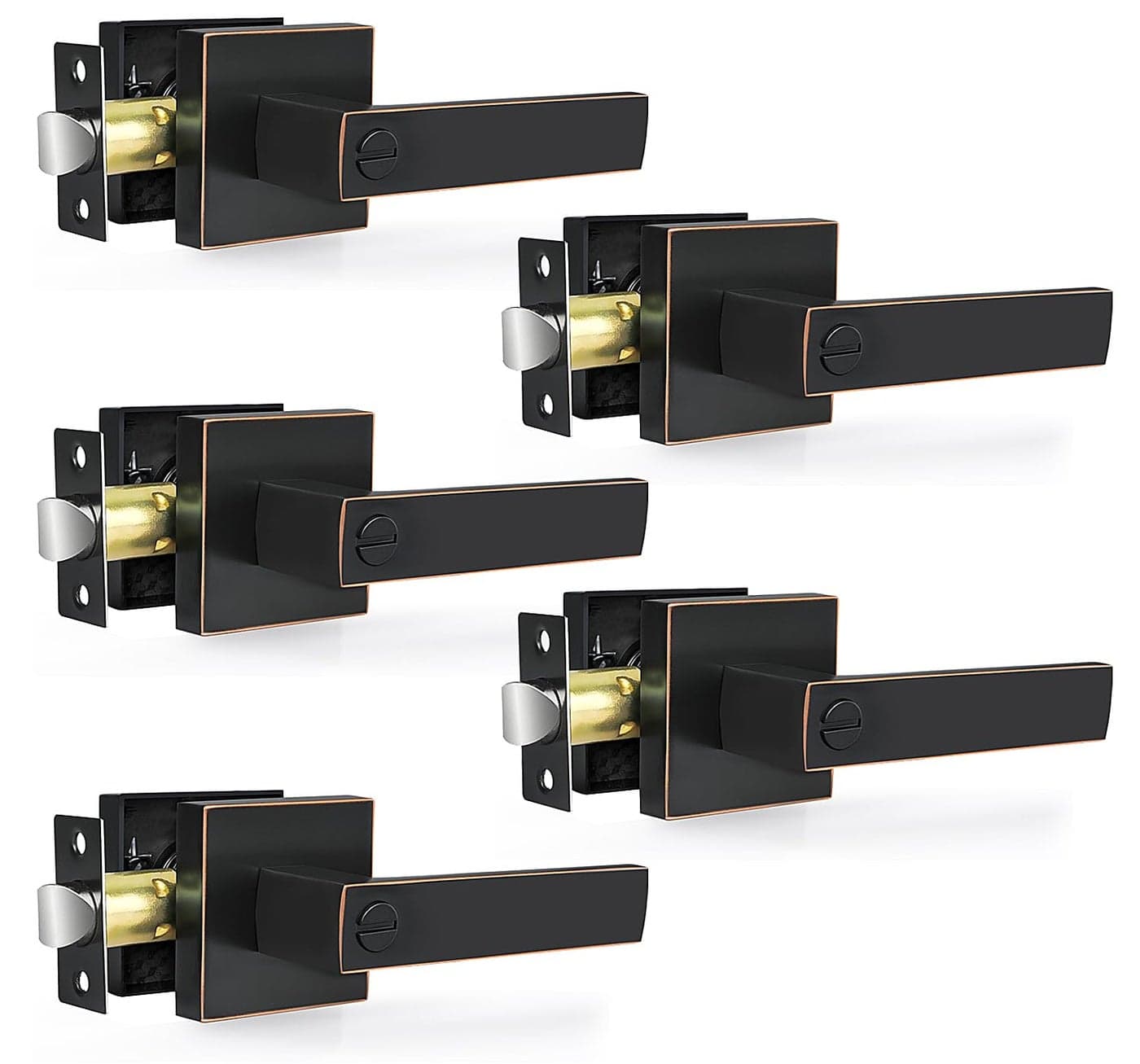 RAZCC Privacy Door Levers, 5 Pack Oil Rubbed Bronze Door Handles Interior Heavy Duty Bed and Bath Keyless Door Locksets, Reversible for Left Right Handed Doors