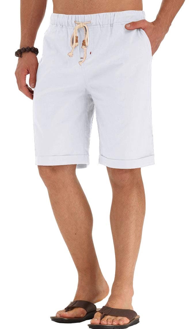 NITAGUT Men's Linen Casual Classic Fit Short White M