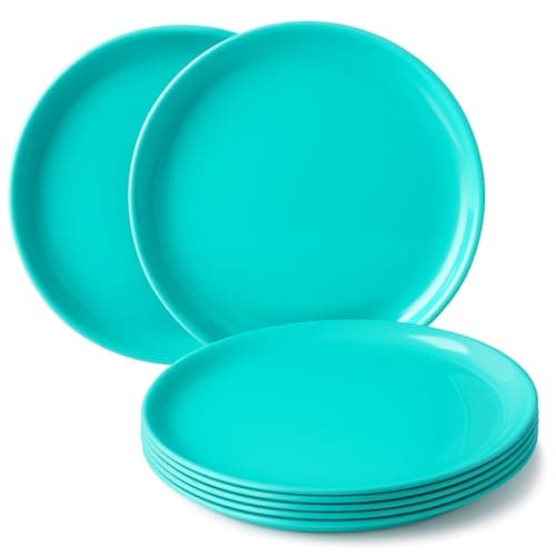 Incrizma Polypropylene Microwave Safe Break Resistant Dinner Plates, 6 Pieces, (Sea Green, Round)