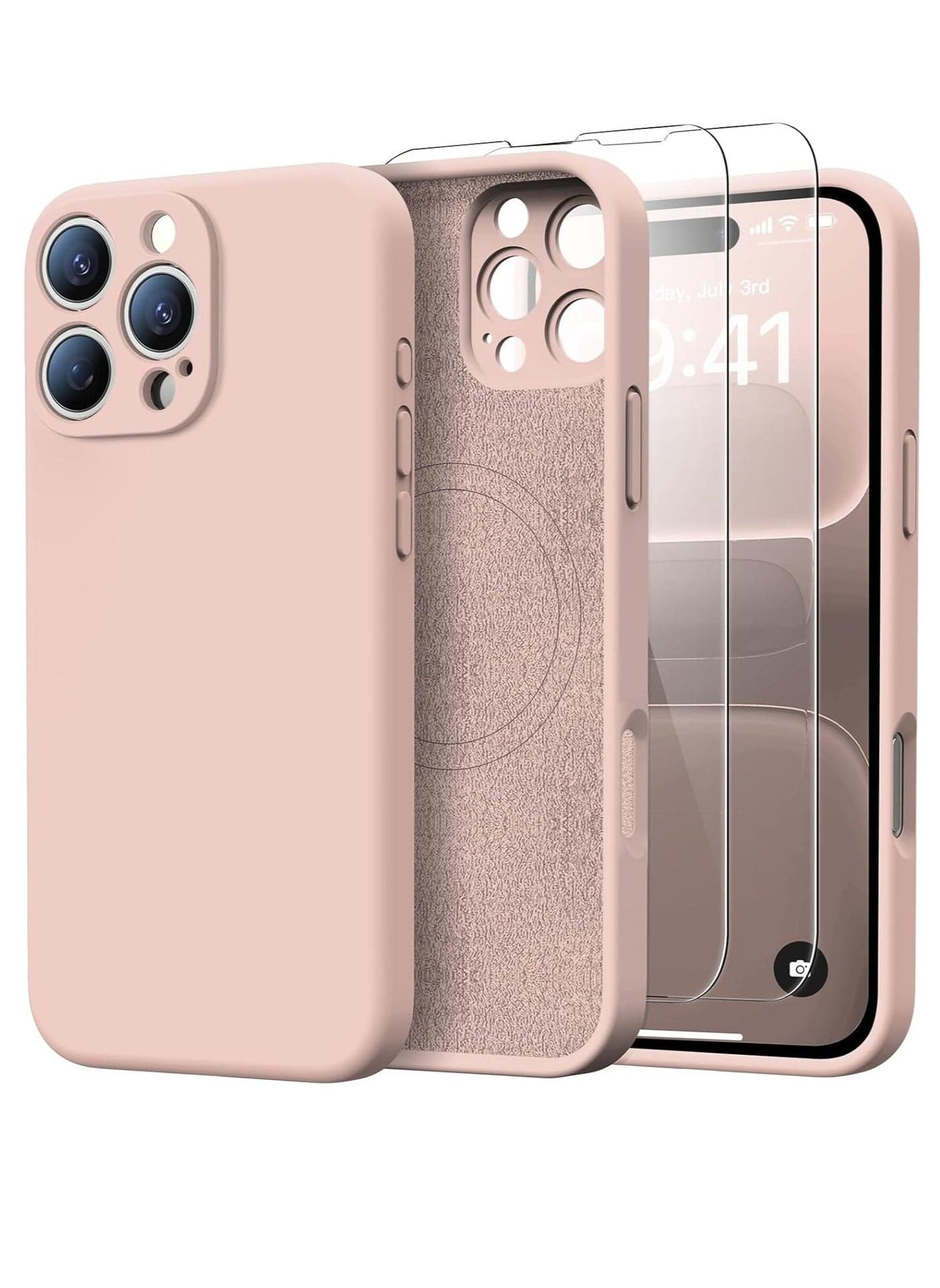 iPhone 16 Pro Max Case with 2 Screen Protectors - MagSafe Compatible, Upgraded Camera Protection, Liquid Silicone Protective Case (6.9”) - Baby Pink