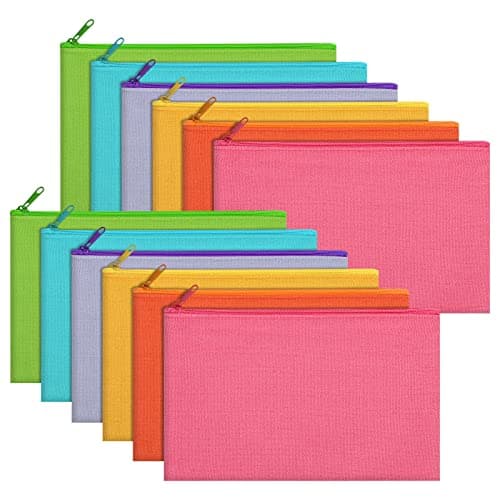 Sinzip 12 Pieces Cotton Canvas Makeup Bag, Multipurpose Cosmetic Bag with Zipper Travel Toiletry Pouch, Blank DIY Craft Bag (Multicolored B, S)