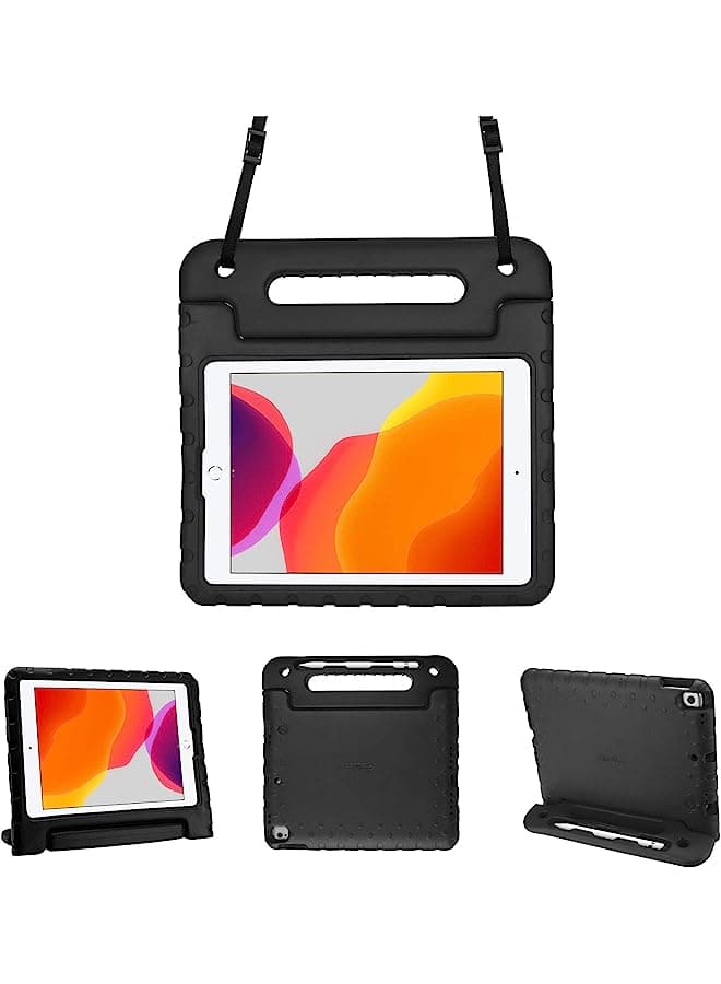 Kids Case For Ipad 10.2 9Th 2021/8Th 2020 /7Th 2019 /Ipad Air 3 10.5" 2019 / Ipad Pro 10.5, Shockproof Light Weight Convertible Handle Stand Case Kids Friendly Cover With Shoulder Strap -Black
