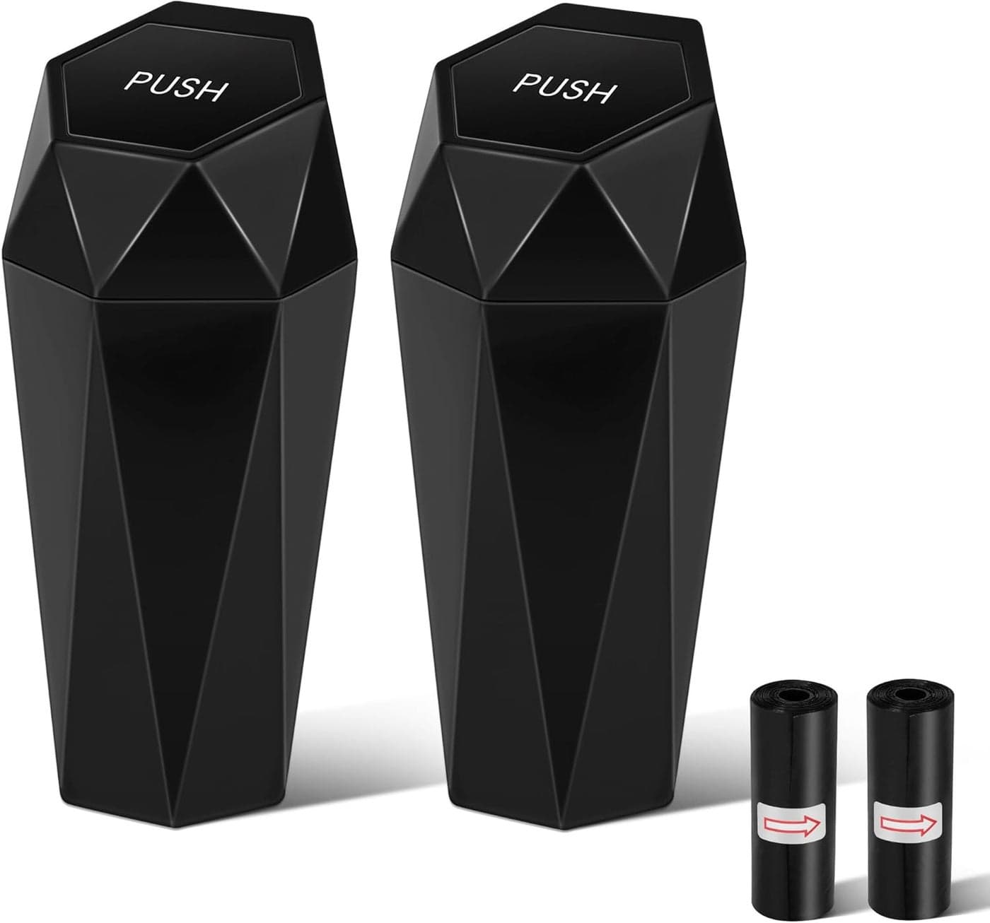 SZEOF Car Trash Can with Lid, Portable Vehicle Auto Garbage Bin, Diamond Design Mini Trash Can (2 Packs, Black)