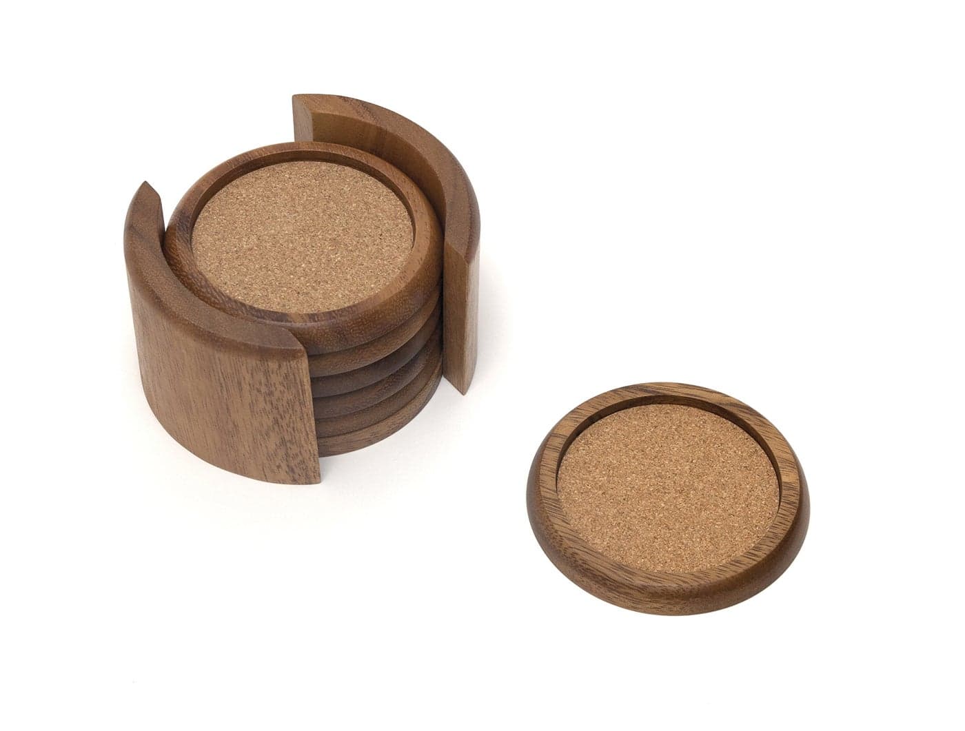 Lipper International Acacia Round with Cork Coasters and Caddy, 7-Piece Set