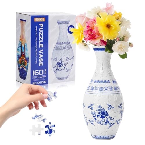 Hiwhy 3D Puzzle Planter Vase for Adult 160 Pieces DIY Flower Vase for Home Decoration Perfect Housewarming Gift Blue and White Porcelain