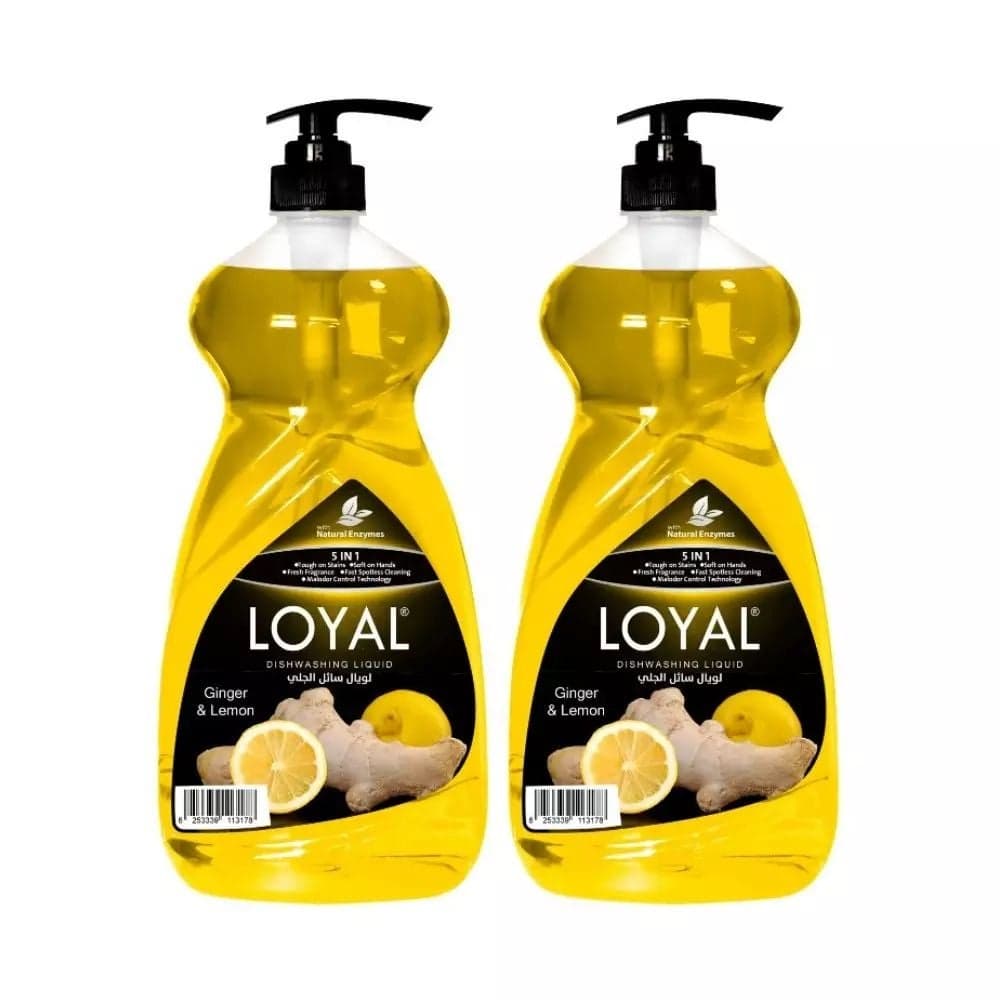 Loyal 5 in 1 Dishwashing Liquid With Ginger And Lemon, Natural Enzymes- 2X1.5Ltr