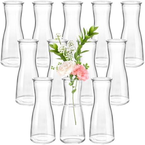 Jowgut Set of 12 Glass Bud Vases, Clear Small Flower Vases for Centerpieces, 6 Oz Decorative Vase for Wedding, Birthday, Events, Dining Room