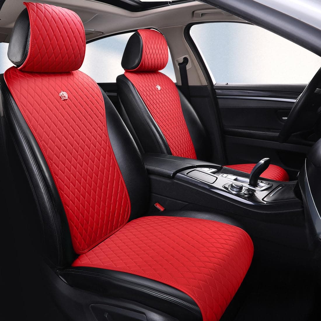 Red Rain Red Leather Seat Cover Universal Car Seat Covers with Crown 23 Covered 11Pcs Fit CarAutoSUV AChina red
