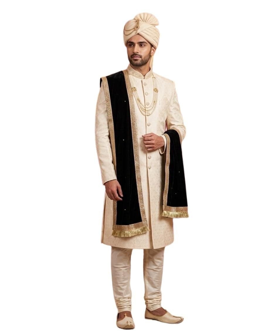 Navti Creations Men's Narrow Stole Dupatta in velvet for Kurta/Sherwani/Achkan/Suit (length-2.25m, Width -37cm) (Black) Pack of 1
