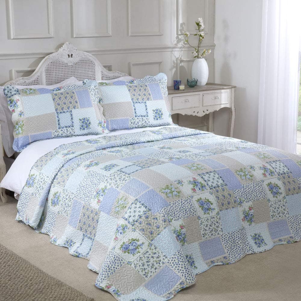 Emma Barclay Cotswold Quilted Patchwork Bedspread Set in Blue King