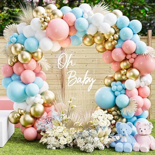 DIY 135PCS Gender Reveal Balloon Garland kits Chrome Metallic Latex Balloons 18105inch Pearl Balloons for Birthday Party Celebration Wedding Gender Reveal He or She Boy or Girl Pink Blue Gold