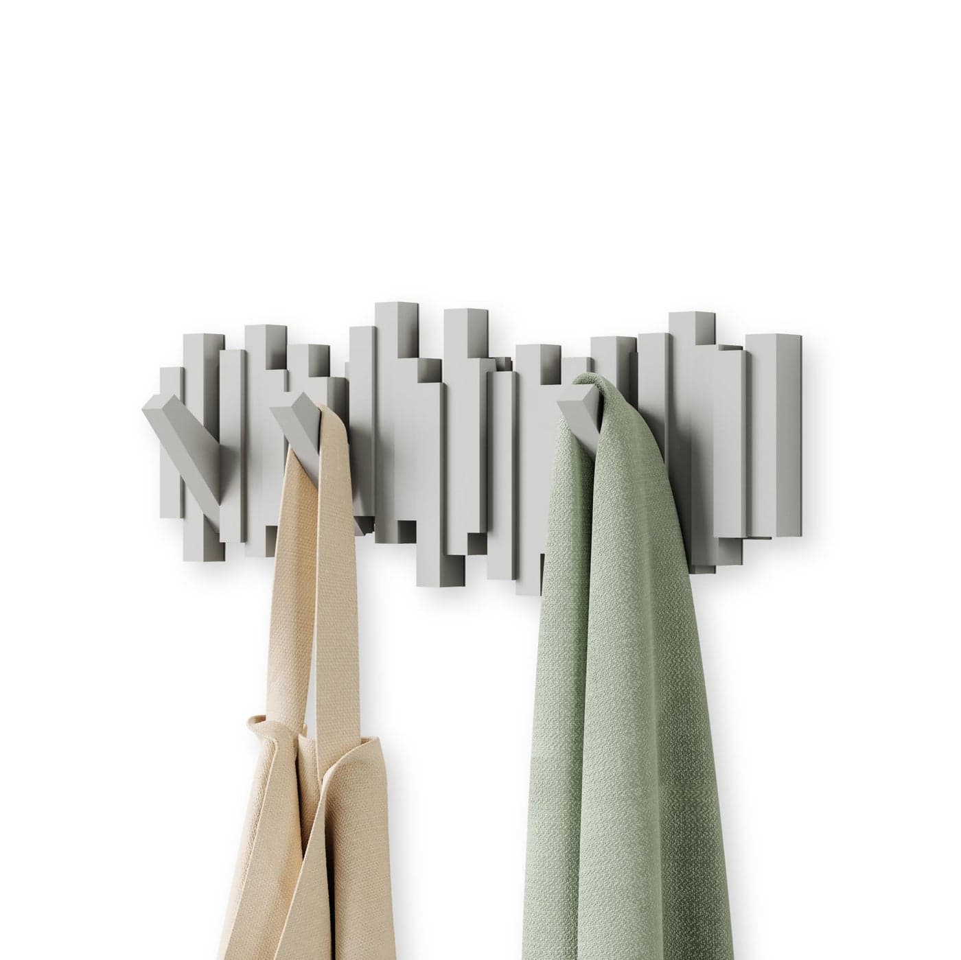 Umbra Sticks WallMounted Coat Rack Rail Hook with 5 Retractable Pegs Modern SpaceSaving Storage Organizer Grey