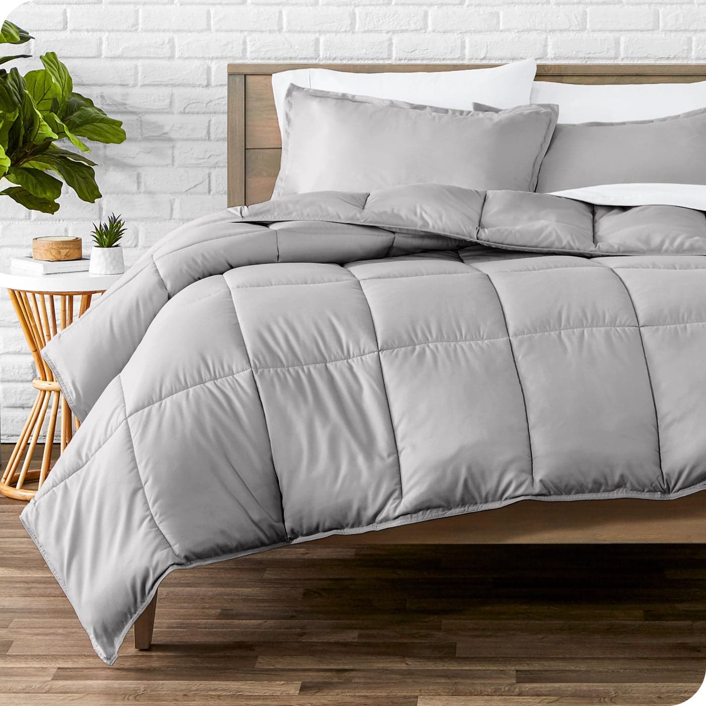 Bare Home Comforter Set Queen Size UltraSoft Goose Down Alternative Premium 1800 Series All Season Warmth Queen Light Grey