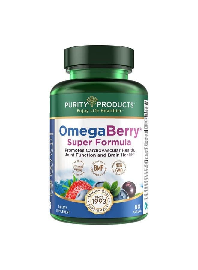 OmegaBerry Fish Oil w/Vitamin D3 + Organic Acai Super Formula - 1875 mg of Concentrated, Molecularly Distilled, Ultra Pure Omega-3s 1080 mg EPA + 720mg DHA + 120 mg DPA - 90 Count