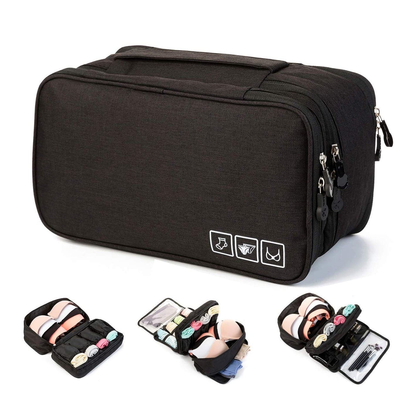 SWADEC Double Layer MultiFunctional Travel Bras Underwear Storage Bag Packing Organizer Panties Socks Cosmetic Storage Bag Black