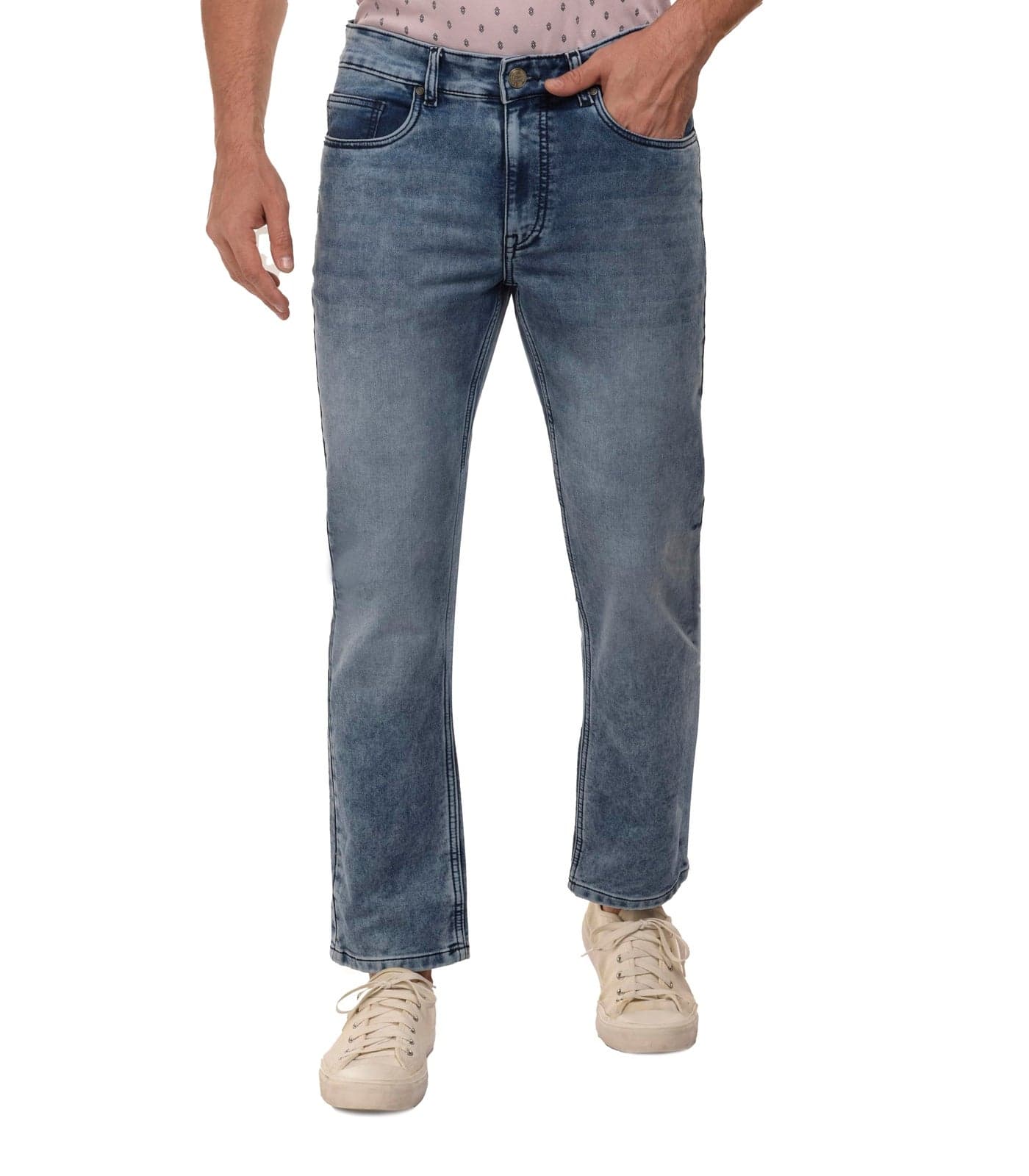 i'sol Men's Stylish Straight Fit Cotton Blend Stretchable Mid Rise Jeans Light Blue, 36