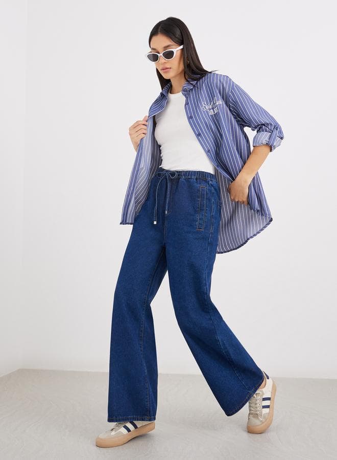 High Rise Wide Leg Jeans with Drawstring