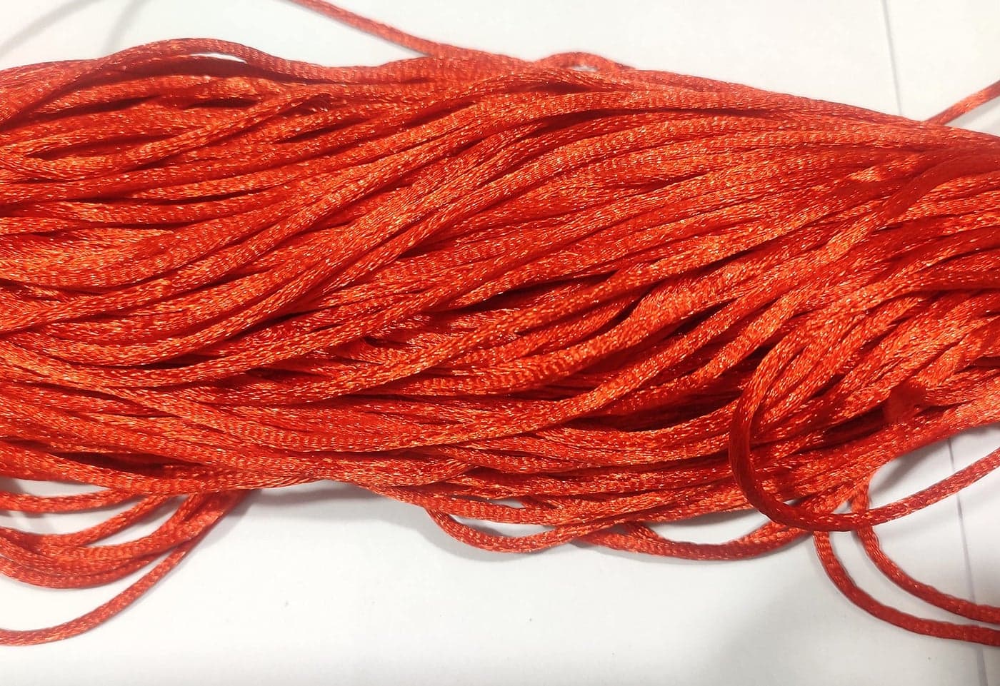 OMX 2.5 MM, 60 to 75 Mtr, Thick Malai Macrame Cord/Malai Dori/Silk Macrame, Bugtail Satin Cord Shamballa Beading Kumihimo String String (Red)