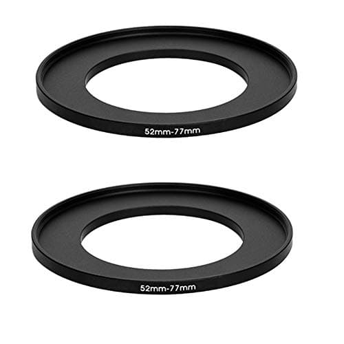 (2 Pcs) 52-77MM Step-Up Ring Adapter, 52mm to 77mm Step Up Filter Ring, 52 mm Male 77 mm Female Stepping Up Ring for DSLR Camera Lens and ND UV CPL Infrared Filter, Model Number: FR5277