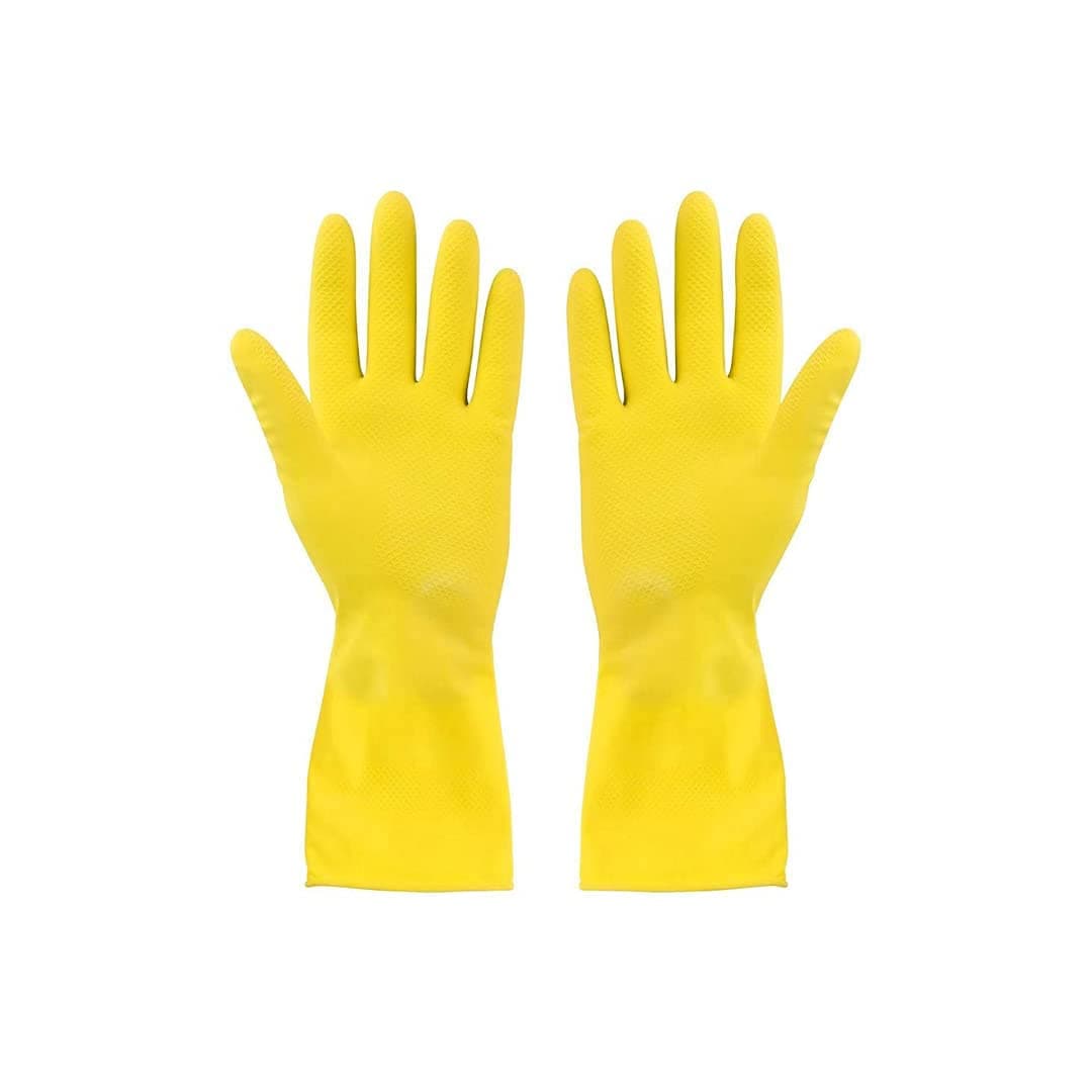 Sulfar Reusable 100% Natural Latex Rubber Dish Washing Gloves, Cleaning Gloves, Pet Grooming, Gardening, Great for Washing Dish, Kitchen, Car and Bathroom (Large, Yellow, 1 Pair)