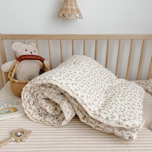 BuLuTu Carmine Flower Blanket for Girls Boys Muslin Cotton Toddler Quilt Kid Bed Soft Toddler Blankets Child Teen Bedding Decor Birthday Gifts Camellia Pattern 47x59 Inches