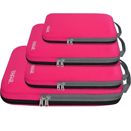 BAGAIL 4 Set/6 Set/8 Set Compression Packing Cubes Travel Accessories Expandable Packing Organizers (Cloth Pattern, 4-Fuchsia)
