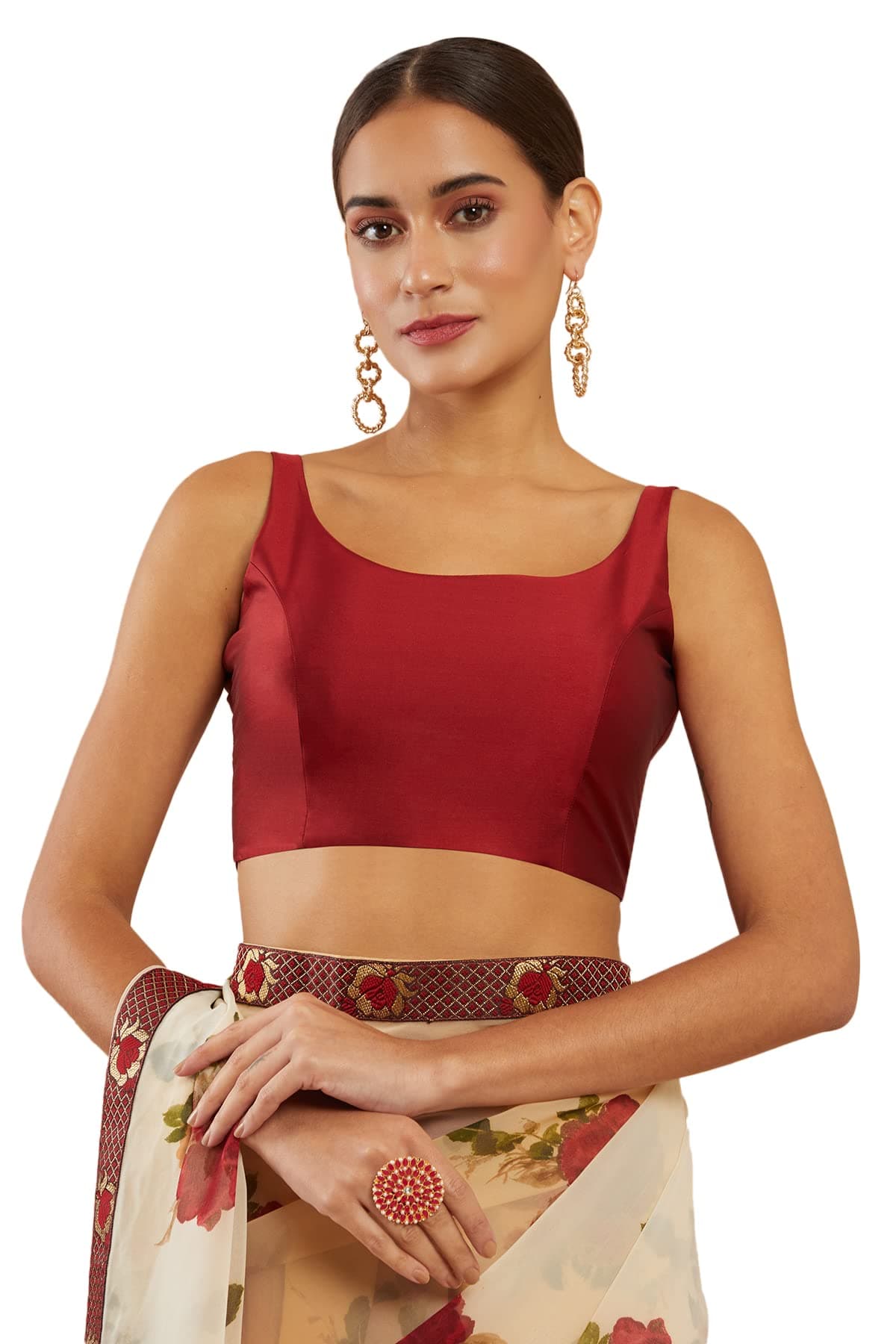 Soch Women Cotton Maroon Spaghetti Solid U-Neck Sleeveless Blouse - 34