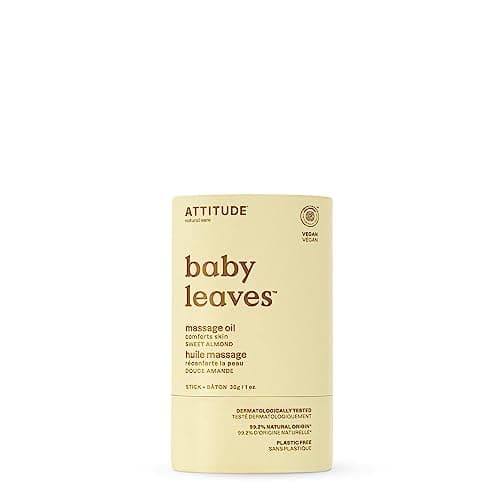 ATTITUDE Plastic-Free Massage Oil Bar for Baby, EWG Verified, Dermatologically Tested, Made with Naturally Derived Ingredients, Vegan, Sweet Almond, 1 Ounce