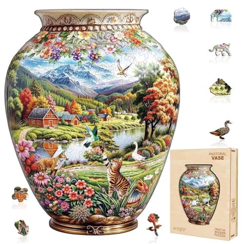 Jollitot Pastoral Vase Puzzles Adults Gifts Wooden Jigsaw Puzzles for Adults Unique Animal Shaped Christmas Birthday Gifts for Puzzle Lovers Friends Family 215 Pieces 134 104in