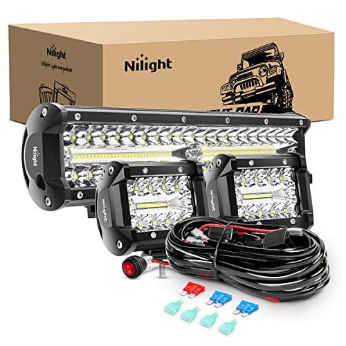 Nilight LED Light Bar Set 12 Inch 300W Triple Row Spot Flood Combo Work Driving Lamp 2 Pcs 4 inch 60 W with Wiring Harness for Off road ATV Boat Lighting Year Warranty