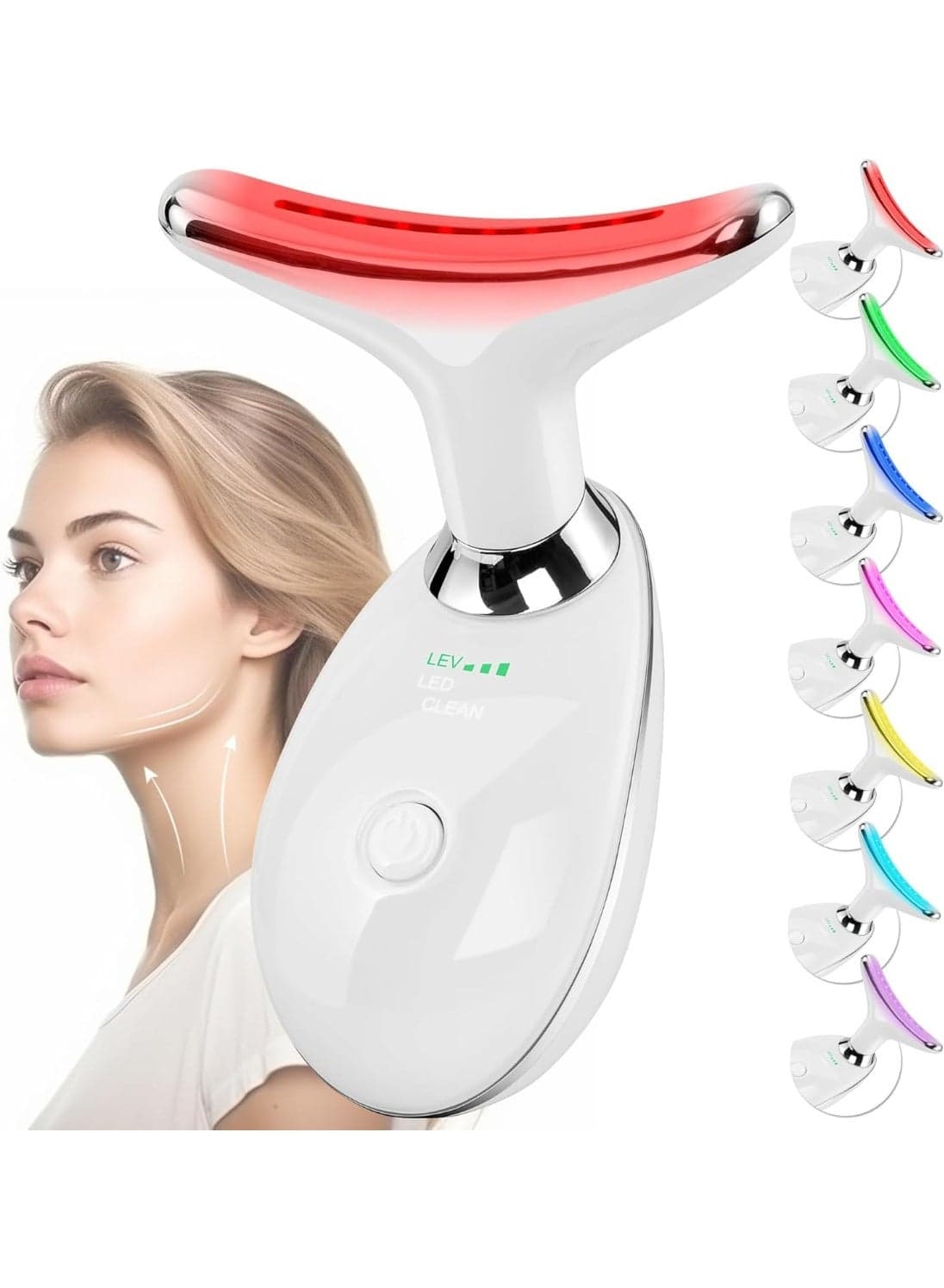 Facial Microcurrent Massager – Hot Compress Face Tightening Machine with LED Beauty Therapy – Neck, Chin & Jaw Shaping Device