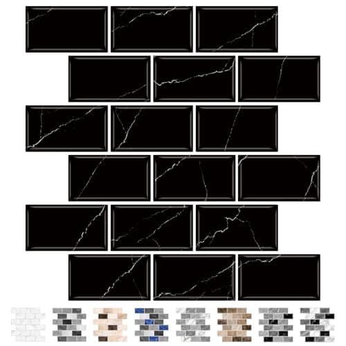 URCOLOR 10-Sheet Back Splashes for Kitchen Peel and Stick Tile Sticker,12"x12" Self Adhesive Subway Wall Tiles Stick on Backsplash for Bathroom Black Marble Design