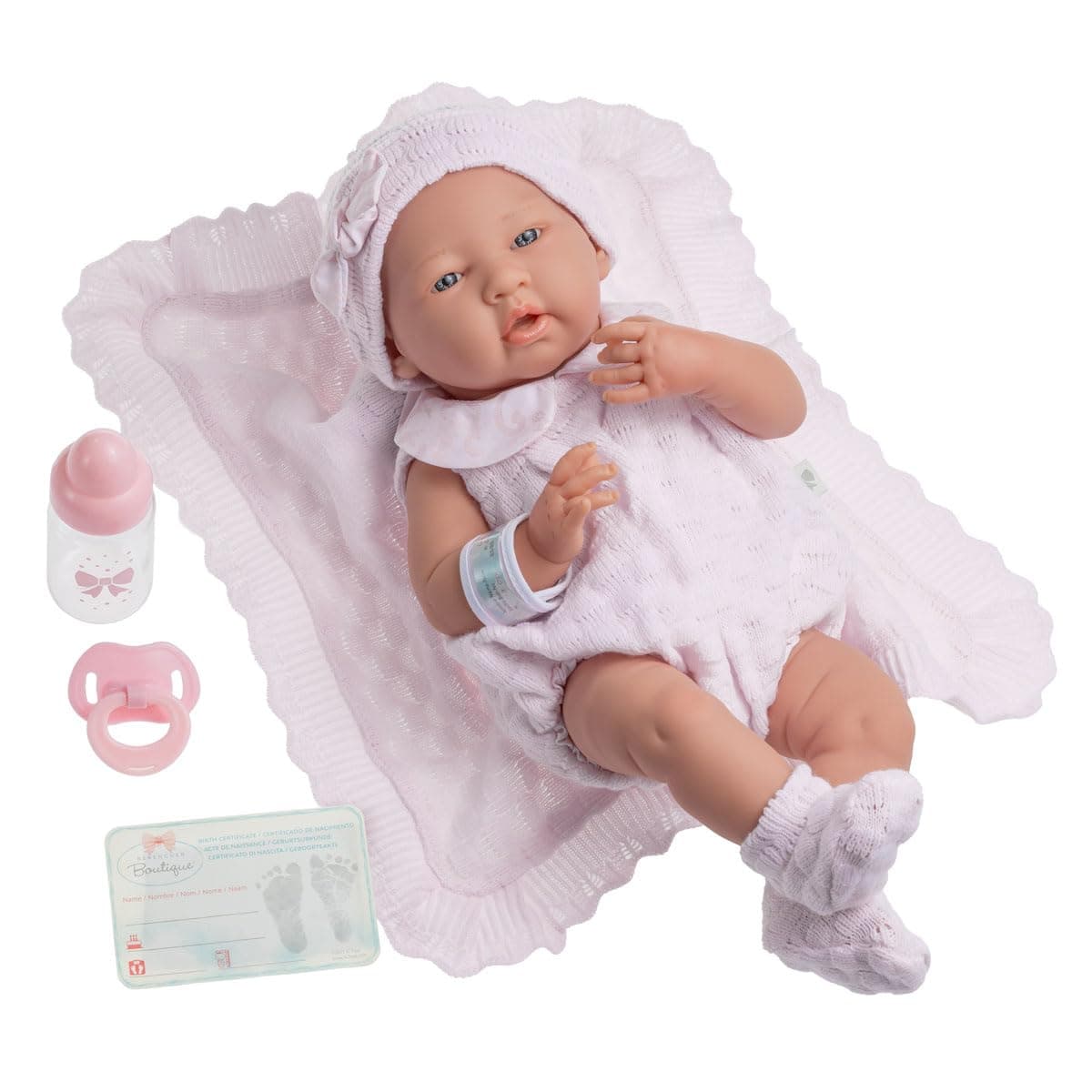 Real Girl Baby Doll 15 Anatomically Correct JC Toys La Newborn Made in Spain Pink Knit Outfit Accessories Ages 2