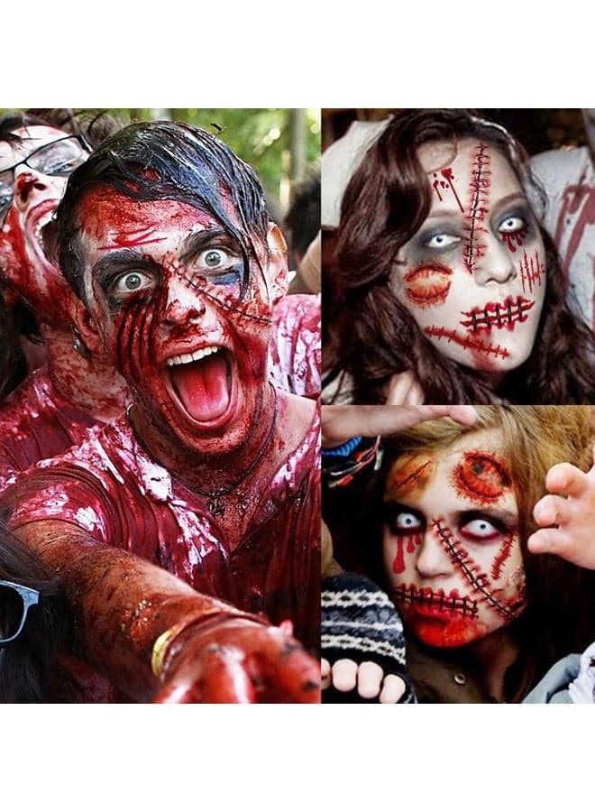 20 Sheets 136 Pieces Scars Halloween Tattoos Wounds Fake Temporary 3D Cracks Blood Costume for Women Men Adults Face Zombie Makeup