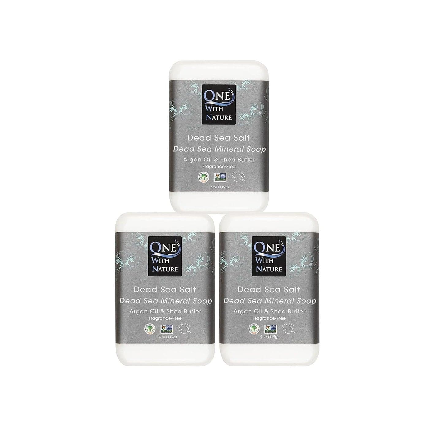 Dead Sea Mineral Salt Soap 4oz 3Pk with Argan Oil Shea Butter Dead Sea Salt Contains Magnesium Sulfur 21 Essential Minerals Helps skin conditions 100 Natural Fragrance Free